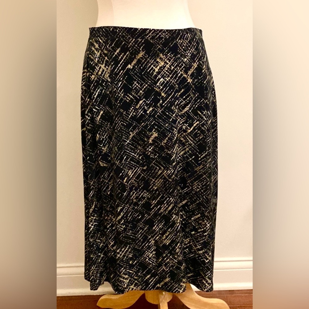 Merona Black Tan Thatch Pattern SZ L Contemporary Casual Boho Chic Modern Skirt